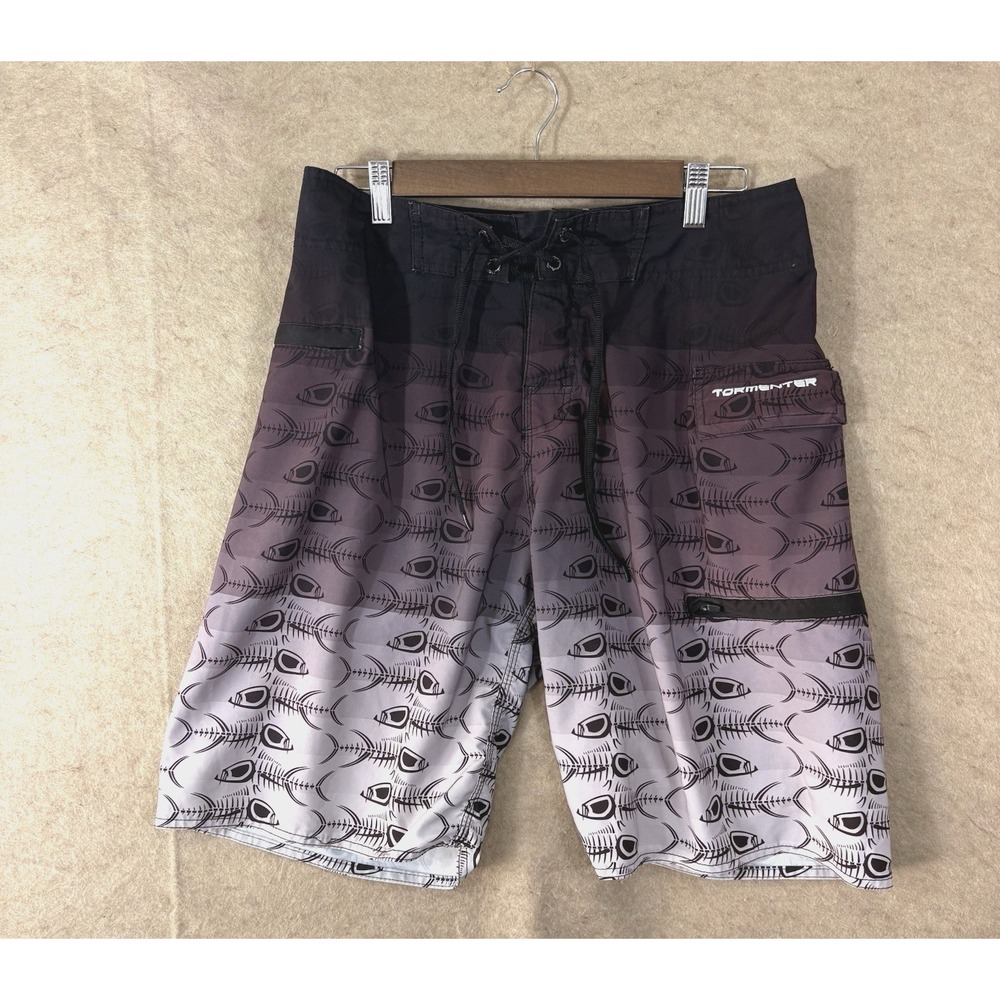 Tormenter‎ Board Shorts Mens Sz 32 Ombre Purple Fish Scales Pockets Stretch